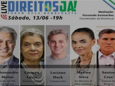 Molon, Marina, Santos Cruz, Huck e Carmem Lúcia debatem frente democrática  AO VIVO – 19 h