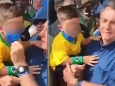 Bolsonaro retira máscara de criança e a coloca em risco no Rio Grande do Norte
