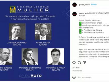 Com Bolsonaro, empresa coloca apenas homens para debater a participação da mulher na política