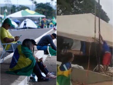 Bolsonaristas desanimados e abatidos começam a desmontar barracas em frente ao QG de Brasília
