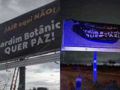 Bolsonaristas babam de raiva e destroem outdoor de moradores que repudiam o “mito” como vizinho