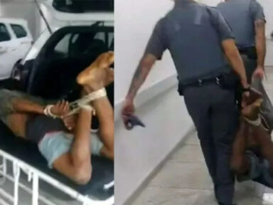 Policiais militares amarram e arrastam homem negro para dentro de viatura em São Paulo