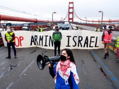 Manifestantes param a Golden Gate contra devastação que Israel perpetra em Gaza