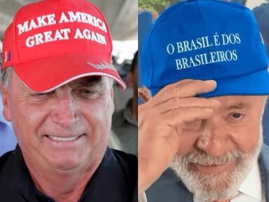 Bolsonaro é puxa-saco dos EUA e Lula é um patriota que gosta do Brasil. Está nos bonés