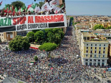 300 mil em Roma exigem fim do massacre em Gaza e sanções contra os crimes de Israel