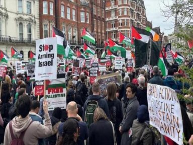 Manifestantes exigem em Londres embargo de armas a Israel e fim do genocídio em Gaza
